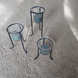 Elegant Glass and Metal Candle Holders - Set of 3